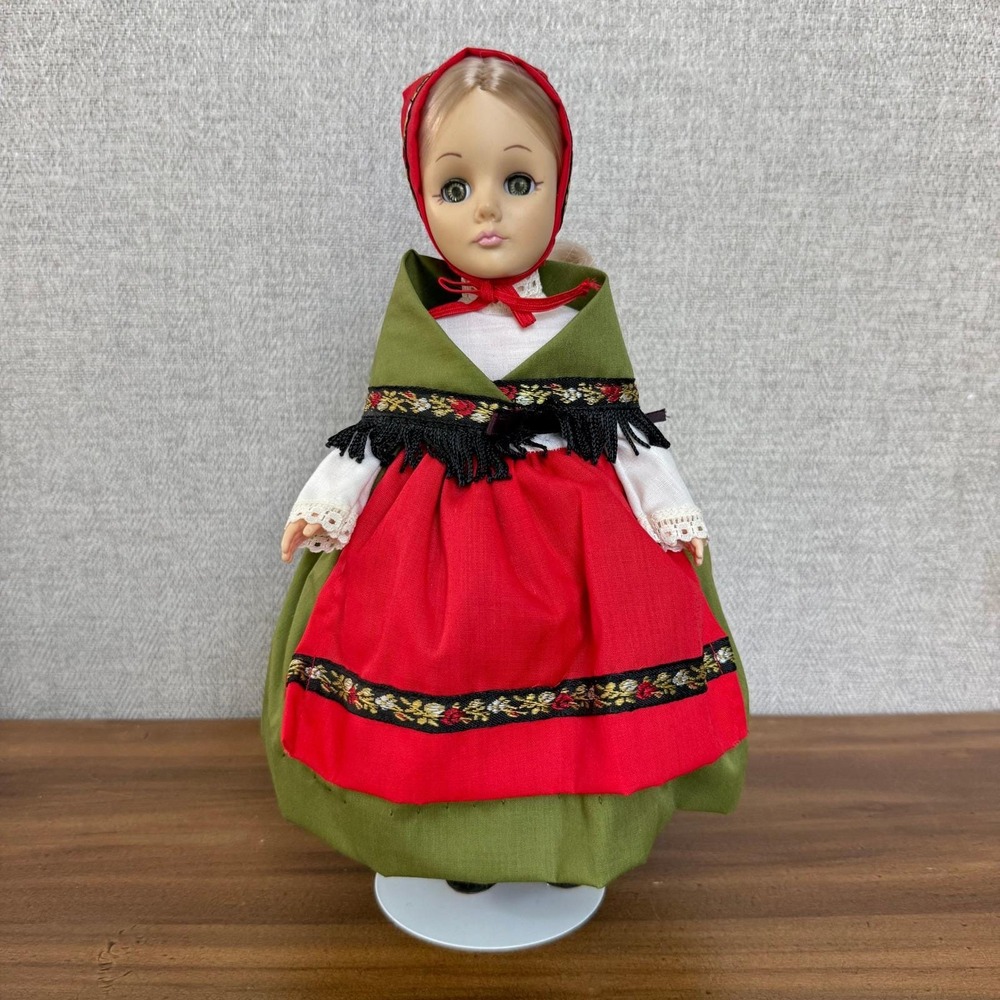 Vintage 70s Effanbee International Collection Sweden 11" Porcelain Doll w/ Stand